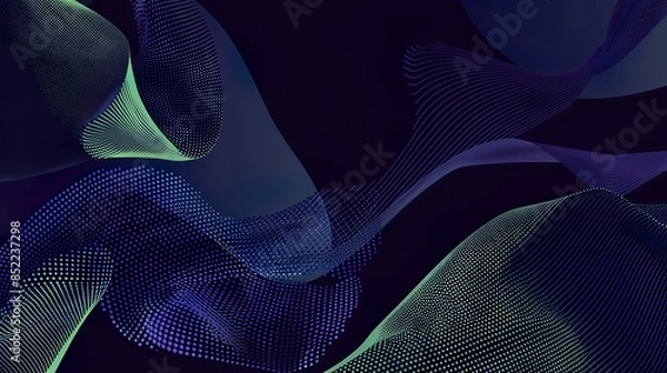 Fototapeta Abstract background featuring digital grid waves and a stunning gradient from dark blue to purple into orange red, with an illuminated grid forming a wavelike pattern, creating a sense of movement and