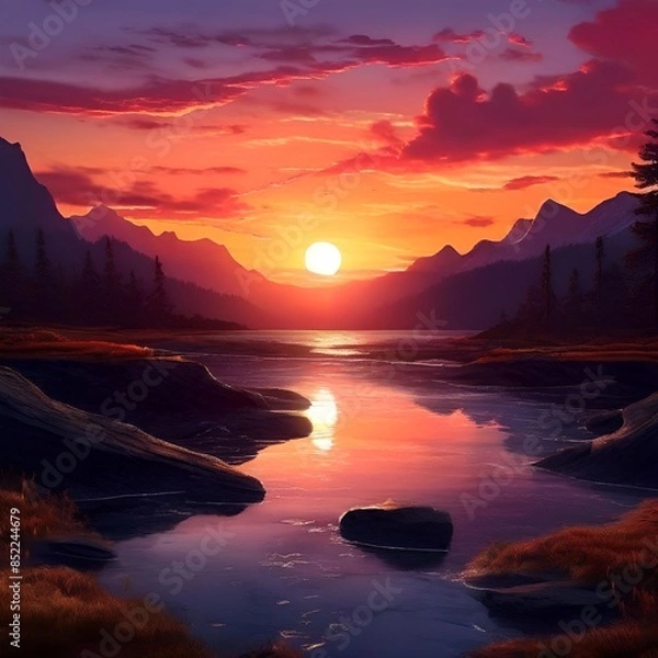 Obraz sunset in the mountains