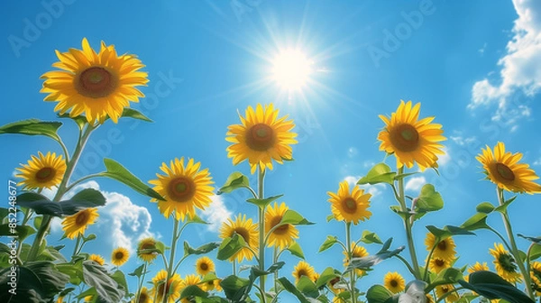 Fototapeta 太陽と満開のひまわりの花