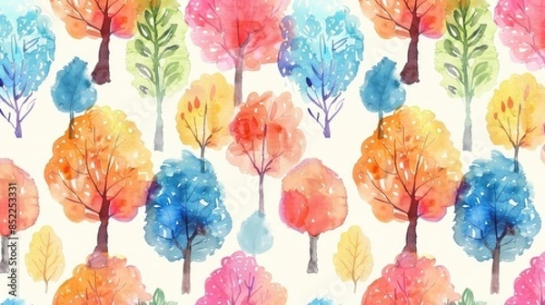Fototapeta Watercolor trees pattern without seams