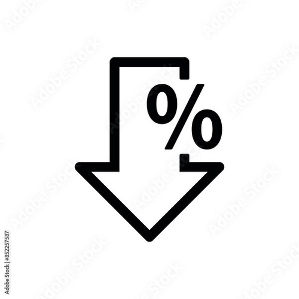Obraz Percentage with Down Arrow in Black Line Icon Clipart Vector Illustration