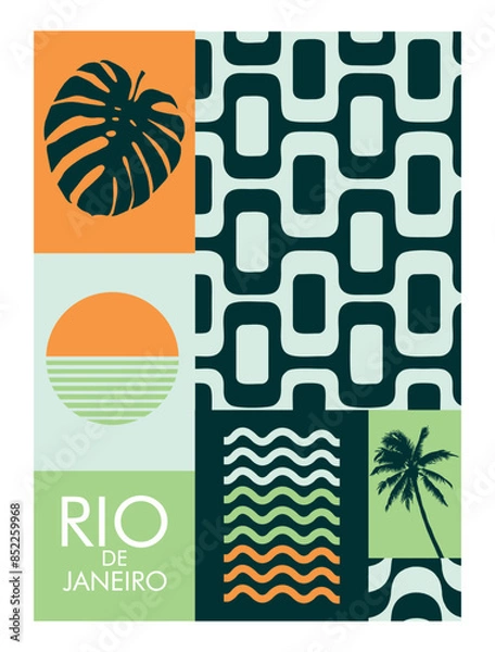 Obraz Vector illustration of graphic elements alluding to the city of Rio de Janeiro, Brazil.