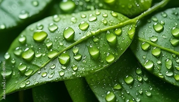 Obraz green leaf with water drops