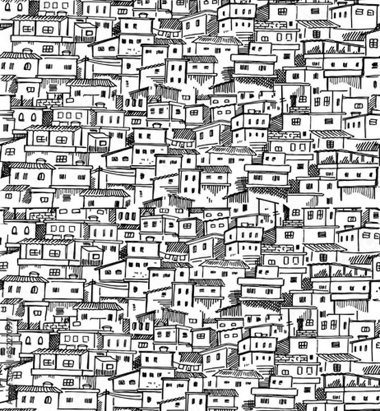 Obraz Vector pattern illustration, with stripped strokes, of artistic representation of favela.