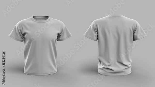 Obraz Realistic grey male tshirt mockup set displaying front and back views, ideal for showcasing fashion apparel designs.