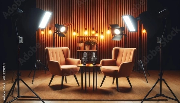 Obraz Professional Interview Setup with Chairs and Lighting