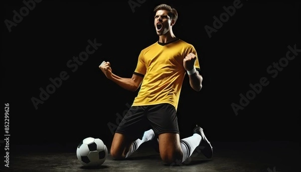 Fototapeta Soccer Player Celebrating a Goal with Excitement on Field