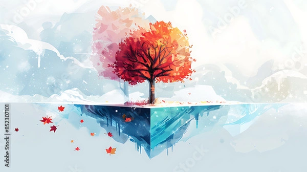 Fototapeta trees of many seasons, wallpaper, the beauty of trees in different weather conditions
