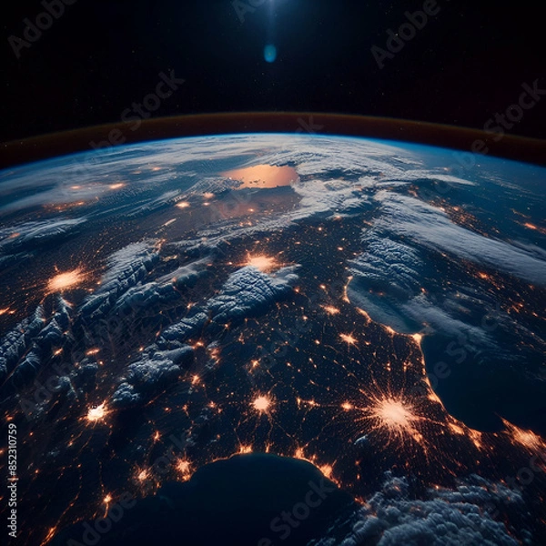 Obraz earth view at night from space	