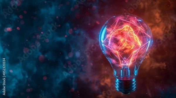 Fototapeta Creative bulb lamp glowing with vibrant hues, symbolizing innovative brainstorming and transformative ideas powered by generative AI.