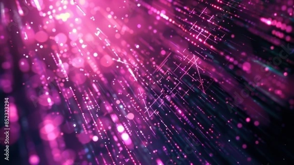 Fototapeta Looping animated background with fractal particles overlay and a pink glitch effect