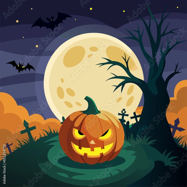 Obraz Jack-o’-lantern and full moon