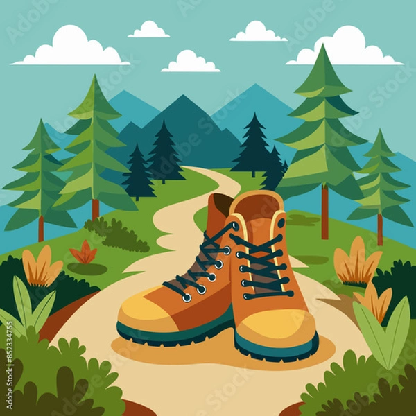 Obraz Hiking boots and forest path.