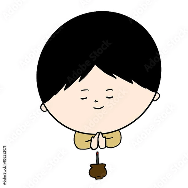 Obraz お線香の前で合掌する人