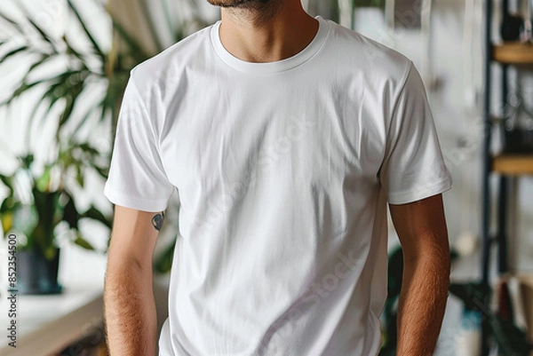 Obraz White T-shirt template on a white background, ideal for showcasing designs
