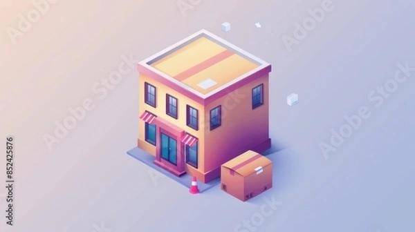 Obraz An isometric illustration of a parcel box, representing e-commerce and logistics.

