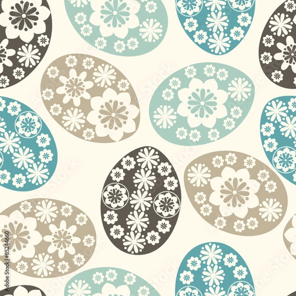 Obraz Seamless pattern with Easter eggs in pastel colors. Vector background with ornamental Easter eggs.
