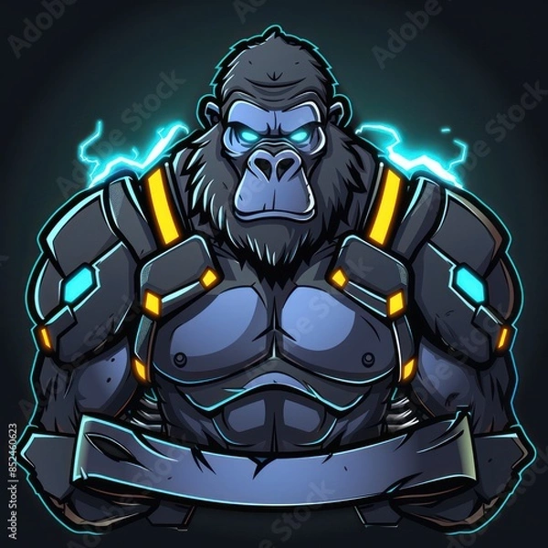 Fototapeta Monkey mascot logo vector. Gorilla monkey logo. Ape and Chimpanzee vector logo design. Animal vector illustration. Kingkong Gaming Logo