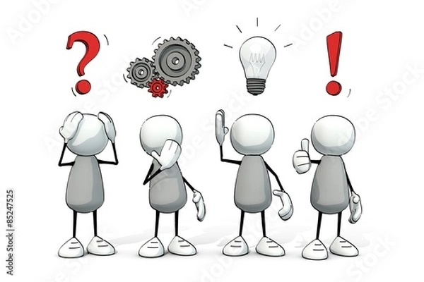 Obraz little sketchy men - red problem-solution concept