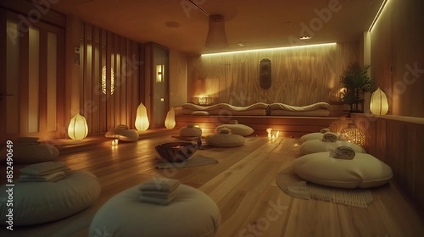Obraz Tranquil Haven: A Serene Room Perfect for Guided Meditation with Soft Cushions and Dim Lighting
