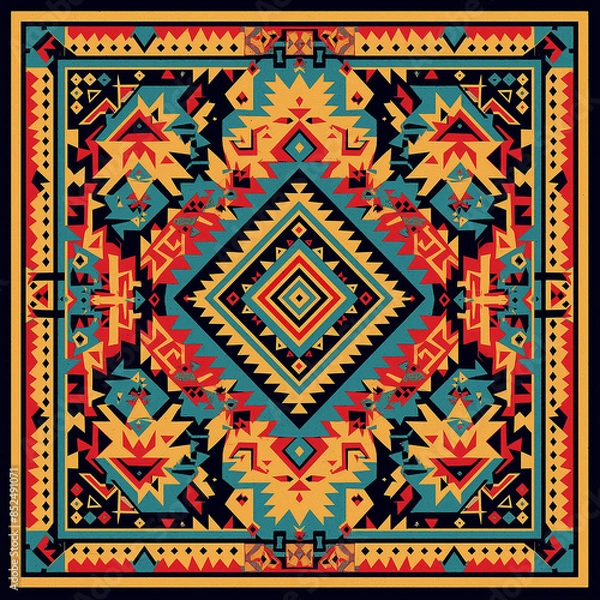 Fototapeta print design in the style of ethnic carpet patterns, Aztec art and African textile designs