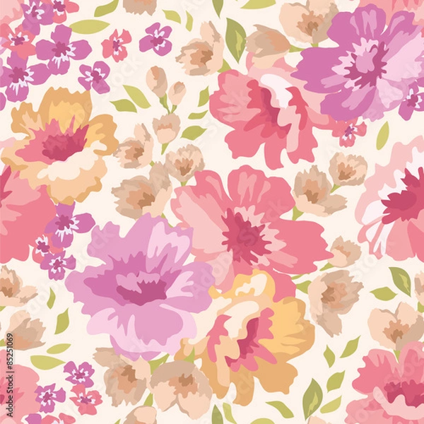 Fototapeta Seamless pattern with flowers on a light background. Vector illustration.
