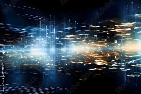 Obraz Digital abstract background encompasses technological operations, neural networks,  data transmission, encryption, digital archives, audio and visual representations,   scientific research.