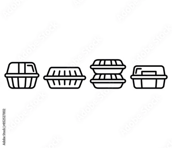 Fototapeta styrofoam meal box food icons symbol vector design simple line black white color illustration sets