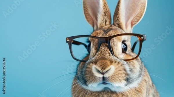 Obraz Cute rabbit wearing glasses on a blue background