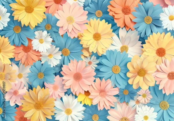 Fototapeta Vibrant Floral Pattern: Assorted Colorful Flowers Background