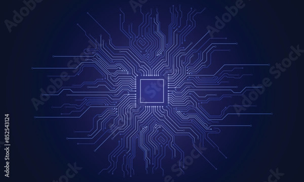 Fototapeta Abstract technology chip processor background circuit board and html code,3D illustration blue technology background vector.