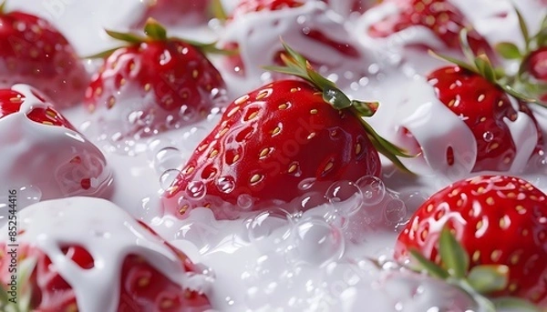 Obraz Strawberries dipped in white liquid milk