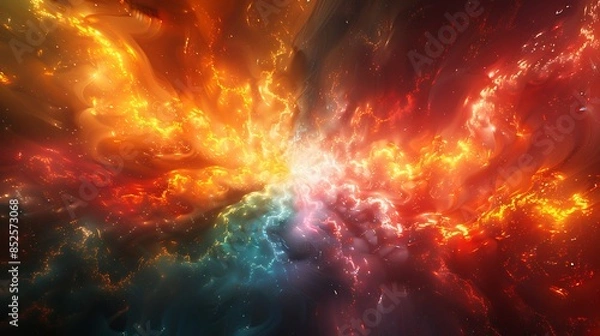 Fototapeta A detailed scene featuring starburst patterns with radiant colors, creating a dynamic and energetic feel. The vibrant colors explode from the center, filling the scene with energy and movement. 