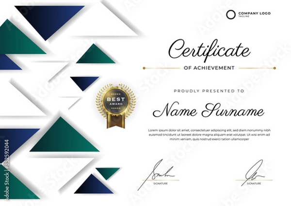 Fototapeta Flat beautiful modern certificate template, Achievement certificate template abstract