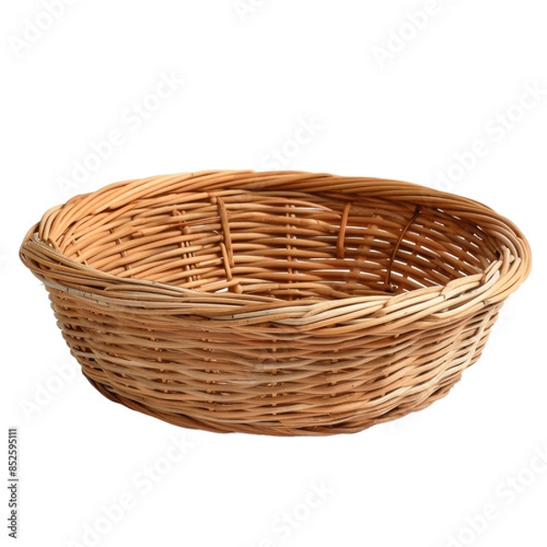 Fototapeta Empty straw wicker basket on a transparent background Fashionable bamboo basket Storage basket