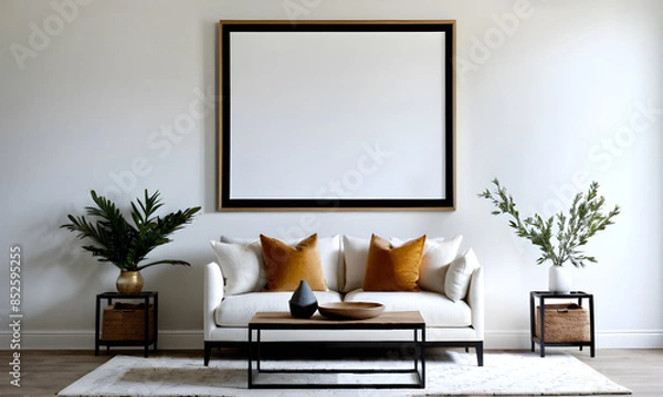 Fototapeta Living room featuring a mockup frame