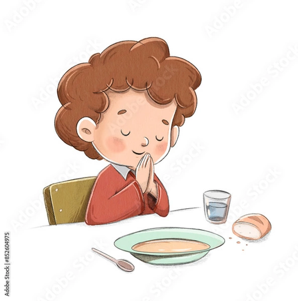 Fototapeta Child praying before eating