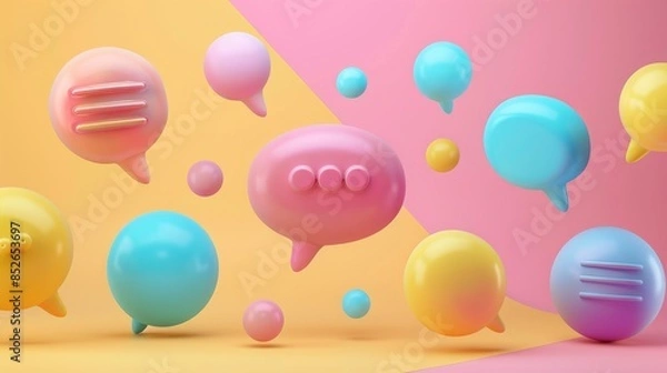 Fototapeta 3D chat bubbles with different sizes and colors