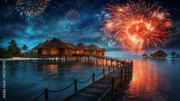 Obraz fireworks over lake