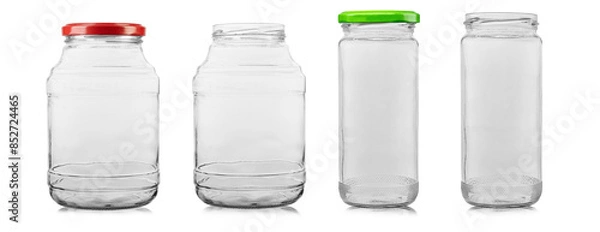 Fototapeta Collection of glass jars for food and preservation isolated on white background.