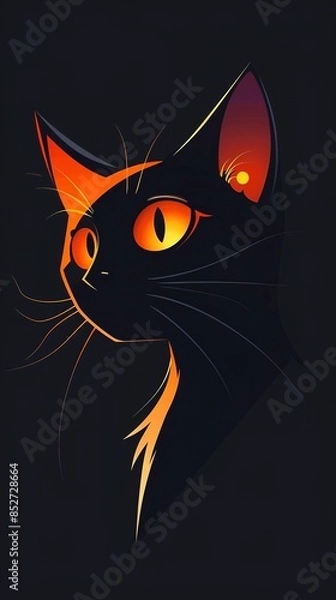 Fototapeta A sleek black cat on a dramatic background