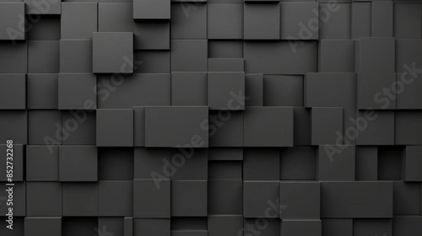 Obraz A black and white image of a wall made of black squares. The squares are arranged in a way that creates a sense of depth and texture. The image evokes a feeling of modernity and sophistication