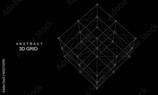 Obraz Abstract 3D grid cube. From dots and lines. Primitive object. 3D technology design. Futuristic wireframe structure for technology or science concepts. Vector Illustration. 
