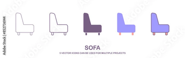 Obraz Sofa icon set illustration. sofa sign and symbol. furniture icon. Front view Chair icon set in thin line style