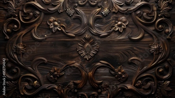 Fototapeta Antique pattern on background of dark wood texture