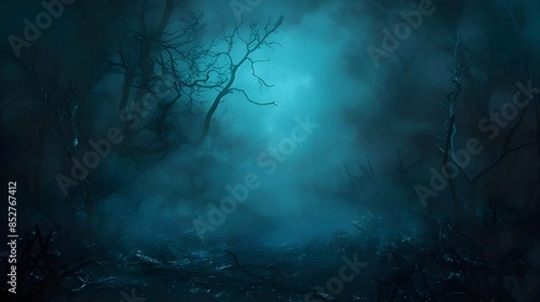Fototapeta horror background with spooky trees and cloudy environment with night view background genrated by AI.


