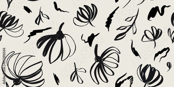 Fototapeta Floral print. Seamless pattern. Hand drawn style. Collage contemporary print. Fashionable template for design.
