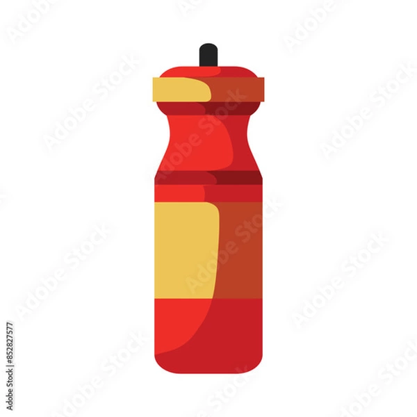 Fototapeta Sport water bottle. Drinking water in red plastic reusable container for fitness, bicycle, gym exercises, travel. Refreshing summer drink. Flat vector illustration