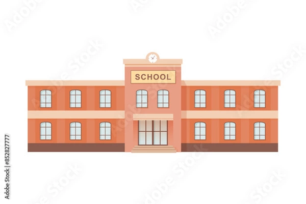 Obraz School building vector illustration. Front view of entrance in college, preschool, academy, primary, public education center, university. Urban infrastructure infographics