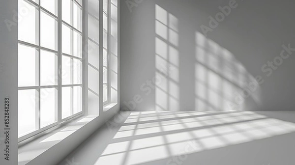 Fototapeta Abstract white background with window shadow. Vector illustration. all focus, brightness, daylight, bright room light, volumetric lighting.